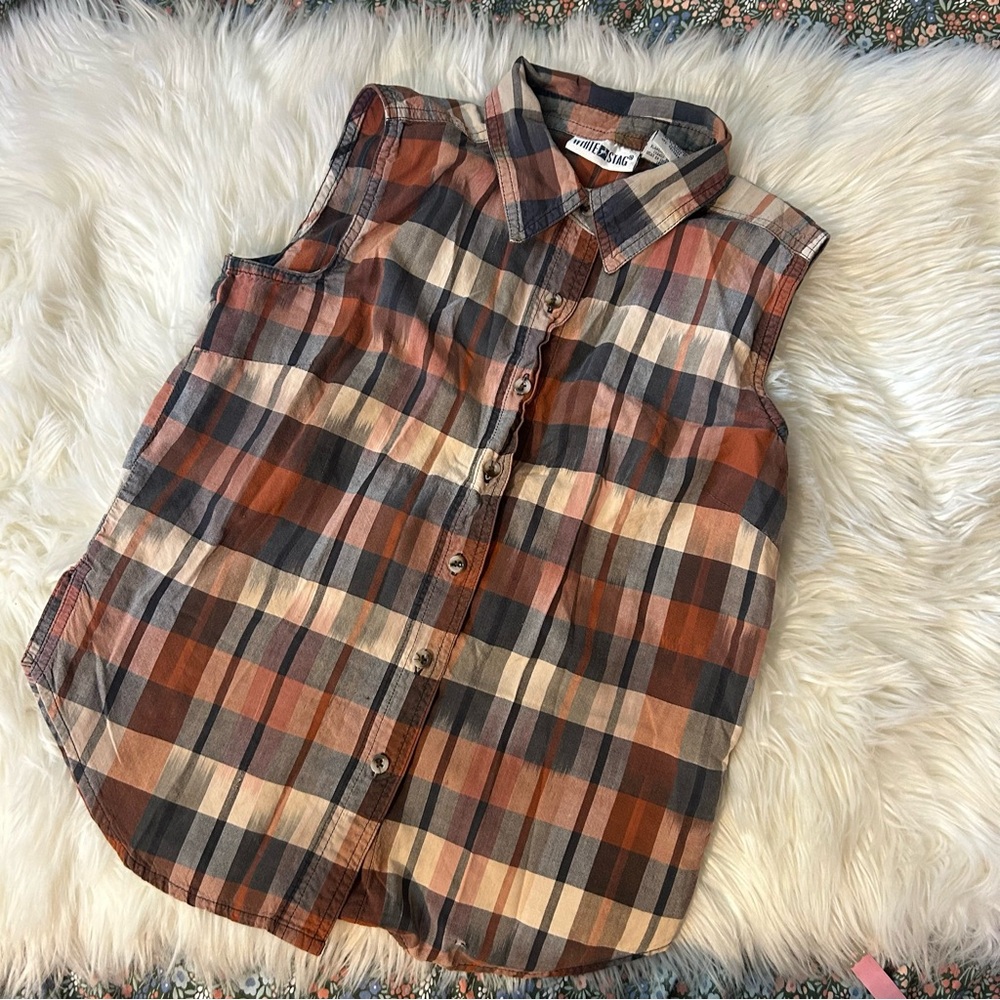 Plaid Sleeveless Button-Up Shirt